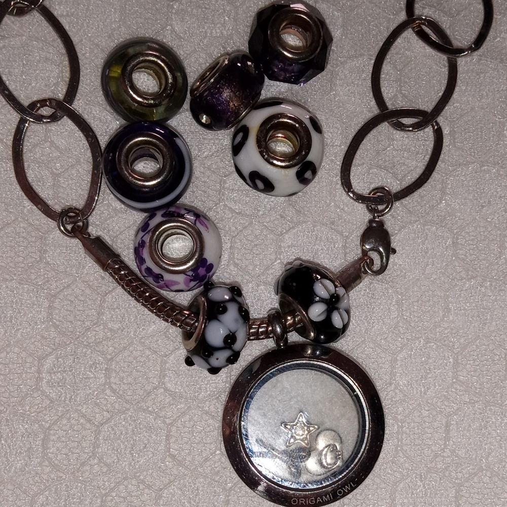 Origami Owl Silver and Black Charm Necklace